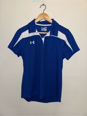 Under Armour HeatGear Women’s Blue Polo Shirt with White Accents Size Medium